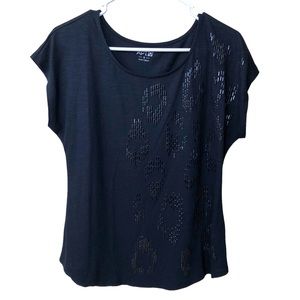 APT.9 Black Embellished Short Sleeve Top (S)